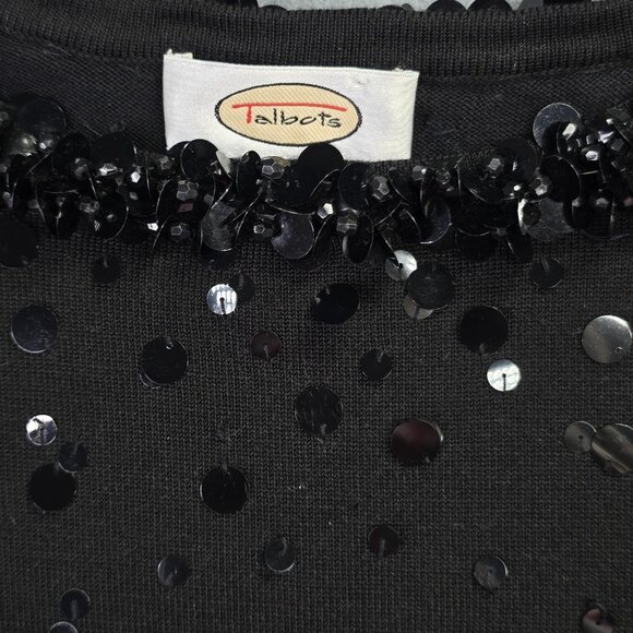 Talbots Sweater Women M Black Beaded Sequin Silk Blend Hollywood Glam Holiday - Picture 4 of 11